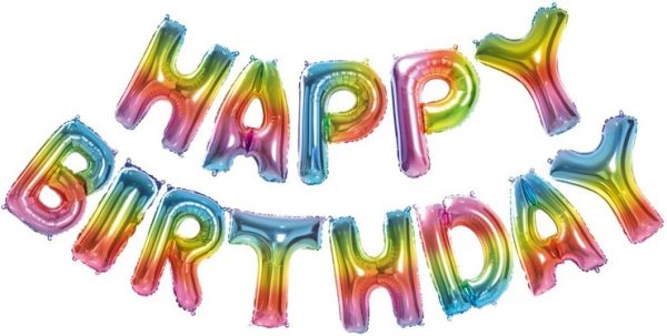 Шары-буквы (14''/36 см) "Happy Birthday", Радужный Градиент